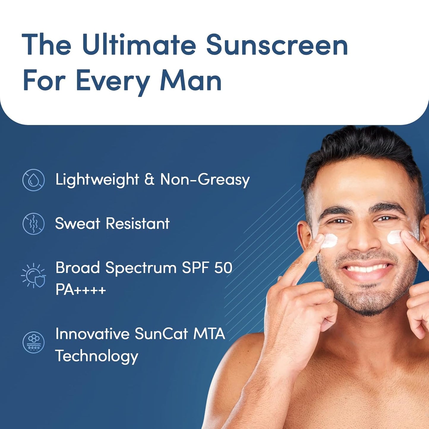 Man Matters Probiotic Sunscreen SPF 50 PA++++ 50ml | SunCat MTA Technology | Sweat Resistant & Broad Spectrum Protection | Centella, Rice Water & Niacinamide | Non Greasy, 0 White Cast & Lightweight