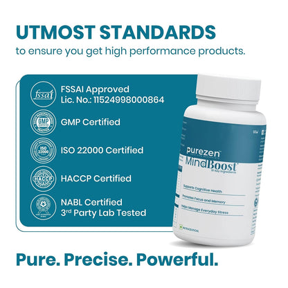 Purezen MindBoost | Brain Health Supplement for Focus, Clarity & Mental Performance | With Ginkgo, Ashwagandha, Omega-3 & Bacopa | 60 Capsules
