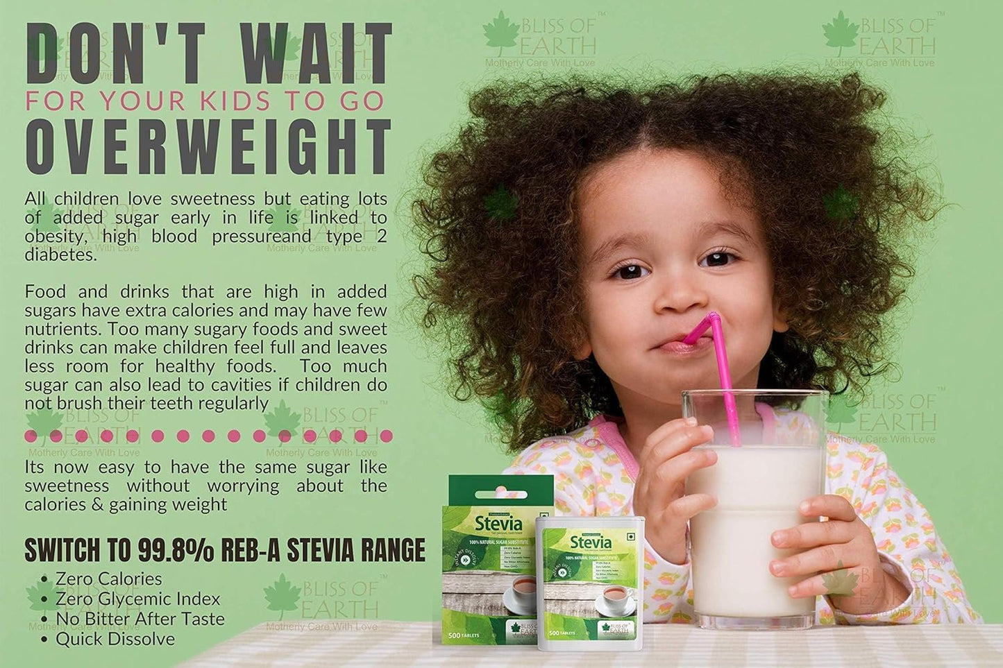 Bliss of Earth Stevia 500 Tablets Sugar free Pellets Zero Calorie Sweetener Diabetic and Keto Friendly Zero Calorie Keto Sweetener, Organic Quick Dissolve 99.8% REB-A Purity