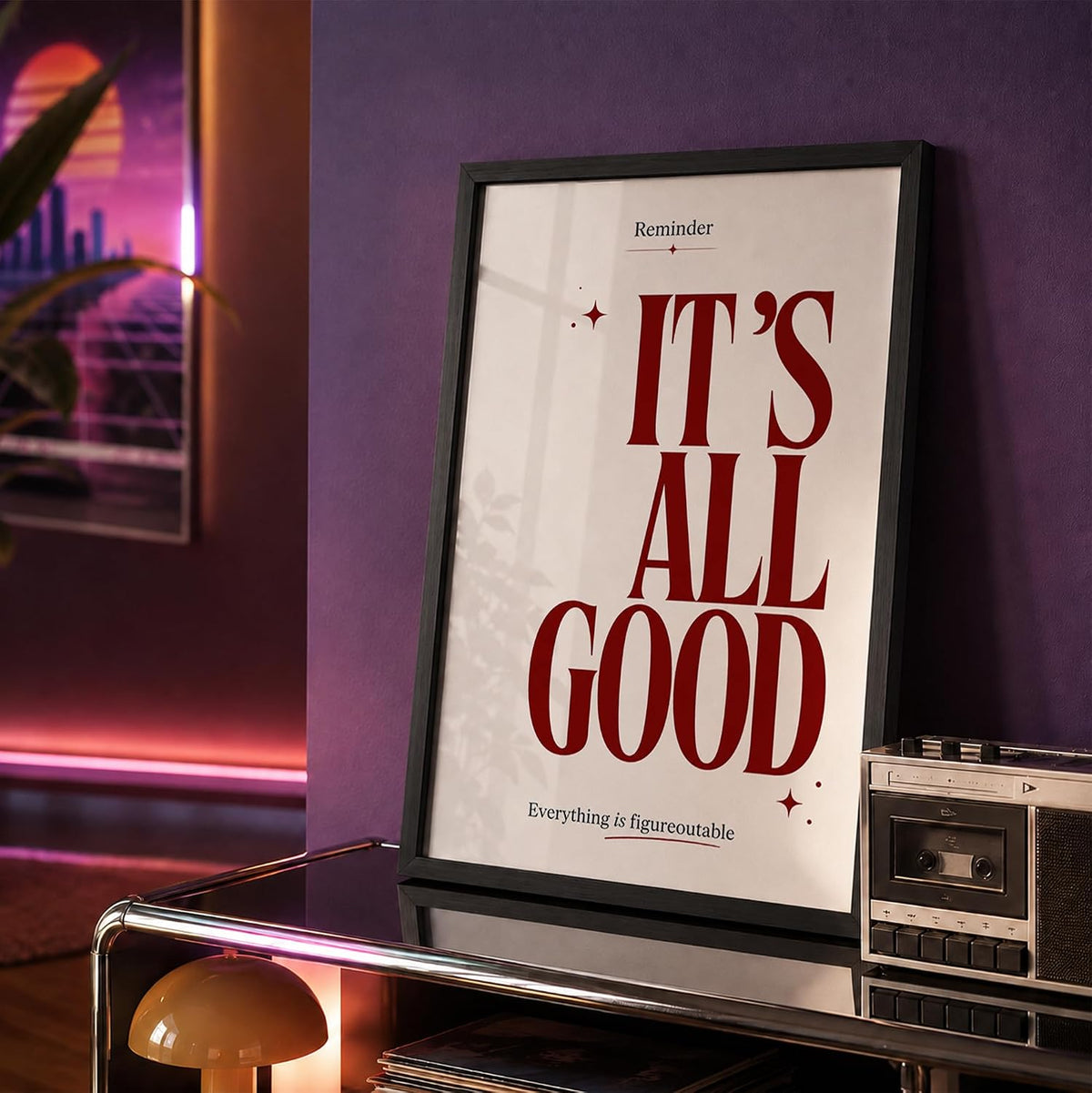 It's All Good Motivational Wall Art Framed Poster for Home Decor, Inspirational Quote Wall Decor for Living Room Bedroom Office Study Room, Positive Aesthetic Wall Decoration (DGN01-Black10x13 inch)
