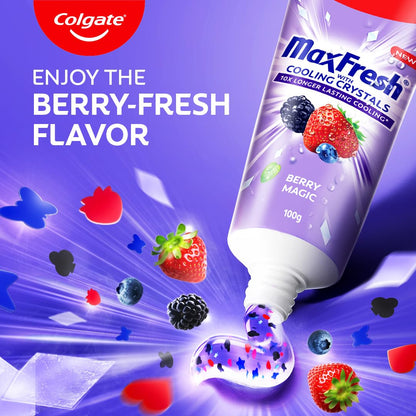 Colgate MaxFresh Berry Magic Fluoride Toothpaste, Berry Flavoured Gel Toothpaste with Ultrafreeze Technology for Intense Freshness, 10x Longer-lasting Cooling 200 gm (Pack of 2 x 100g)