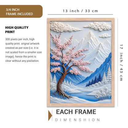 Aesthetic Flower Art Painting with Frame | Mountain Wall Painting With Frame | Textured Digital Reprint For Home Decor Living Room Bedroom Wall Decor Set of 1 Size (13X17 INCH)