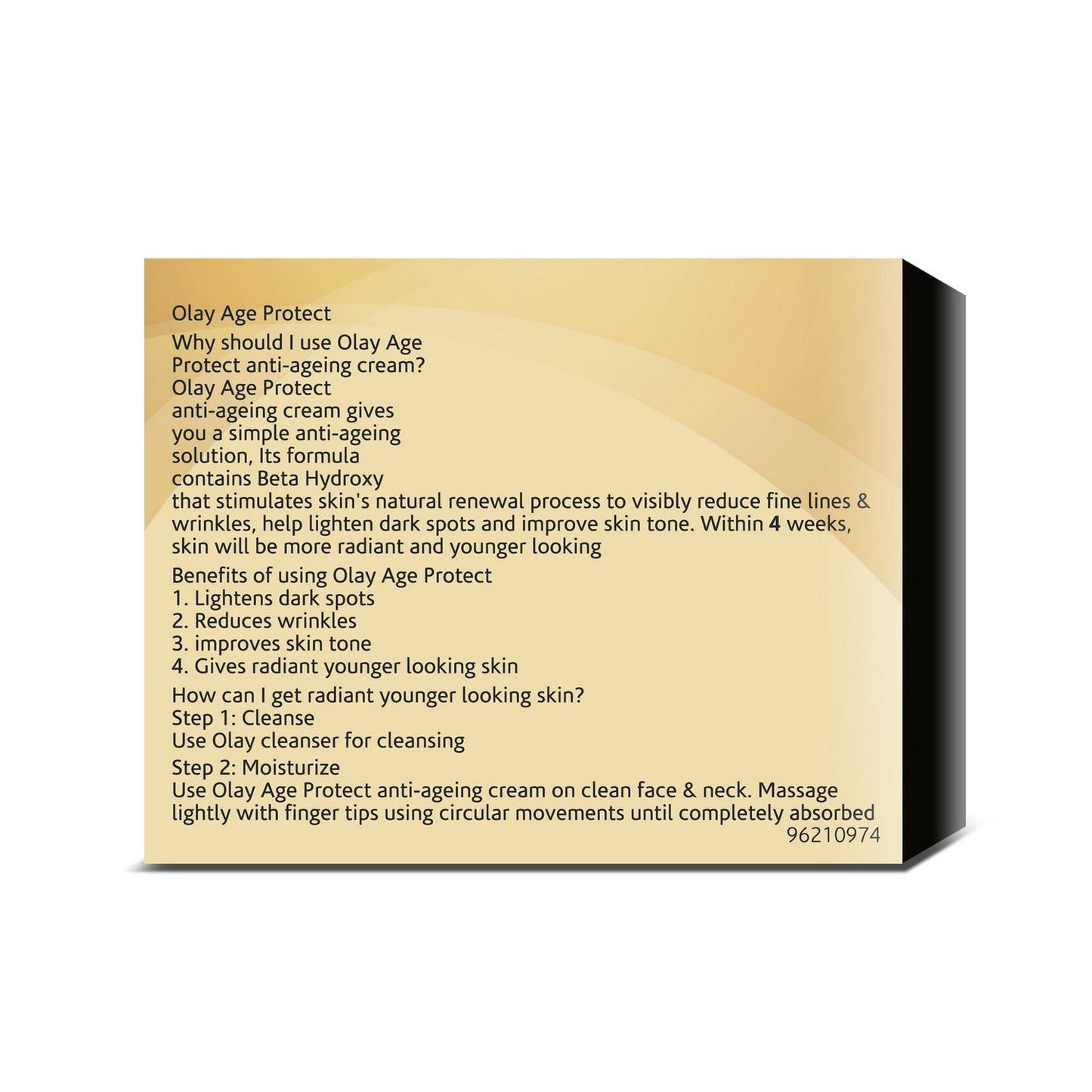 Olay Age Protect anti-aging cream packaging with text on a white background
