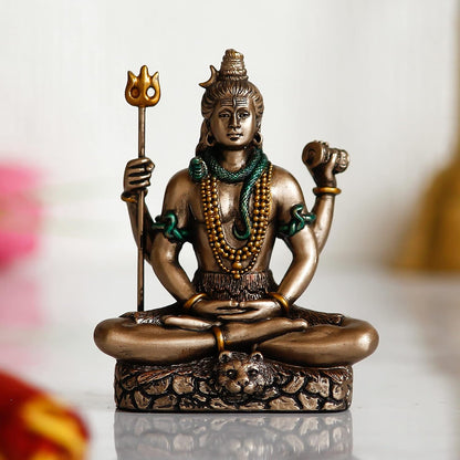 eCraftIndia Brown Resin Meditating Lord Shiva Statue | Lord Shiva Idol for Home Decor Pooja Room Office Car Dashboard | Shiv Murti | Shiv Idol Gift for Diwali Housewarming Maha Shivratri Birthday