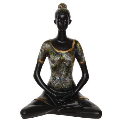 Grey Black Resin Woman in Padmasana Lotus Pose | Yoga Woman Statue Showpiece for Home Decor Living Room Bedroom Office Yoga Studio | Womens Day Gift for Ladies | Birthday Gift for Women