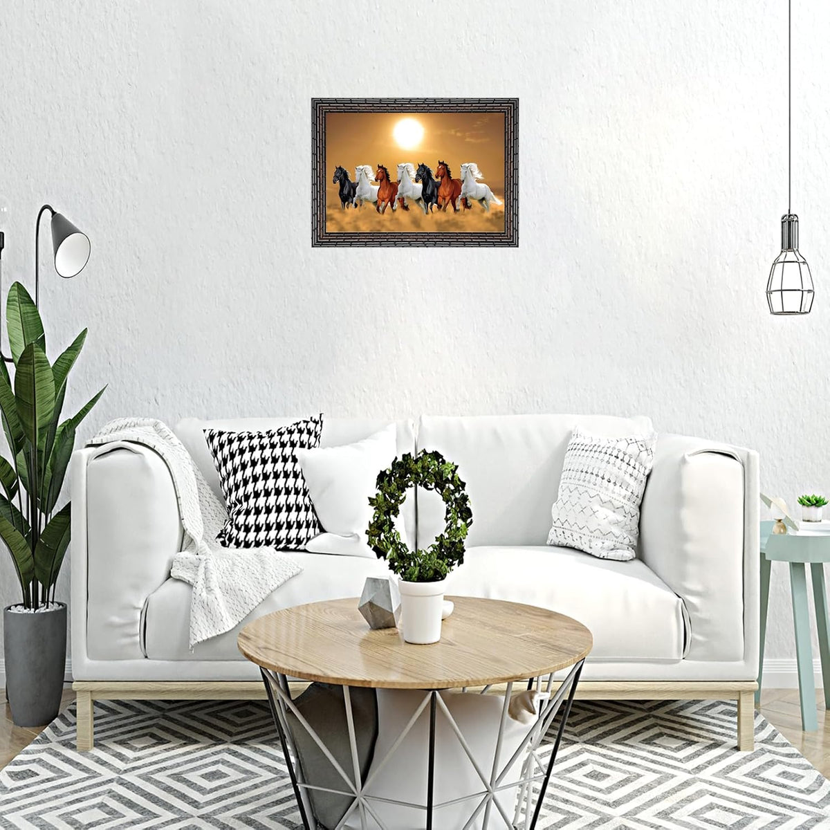 Running Seven Horses Painting With Frame