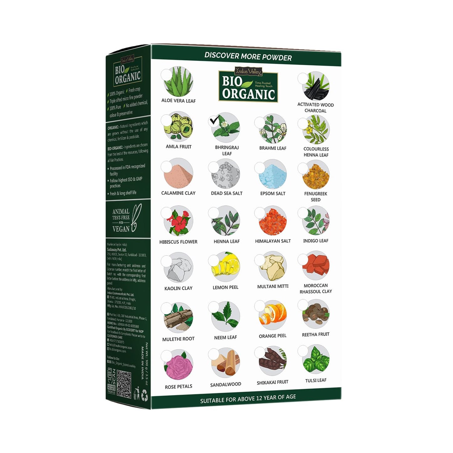 Bio Organic product packaging with various herbs and ingredients displayed on a white background