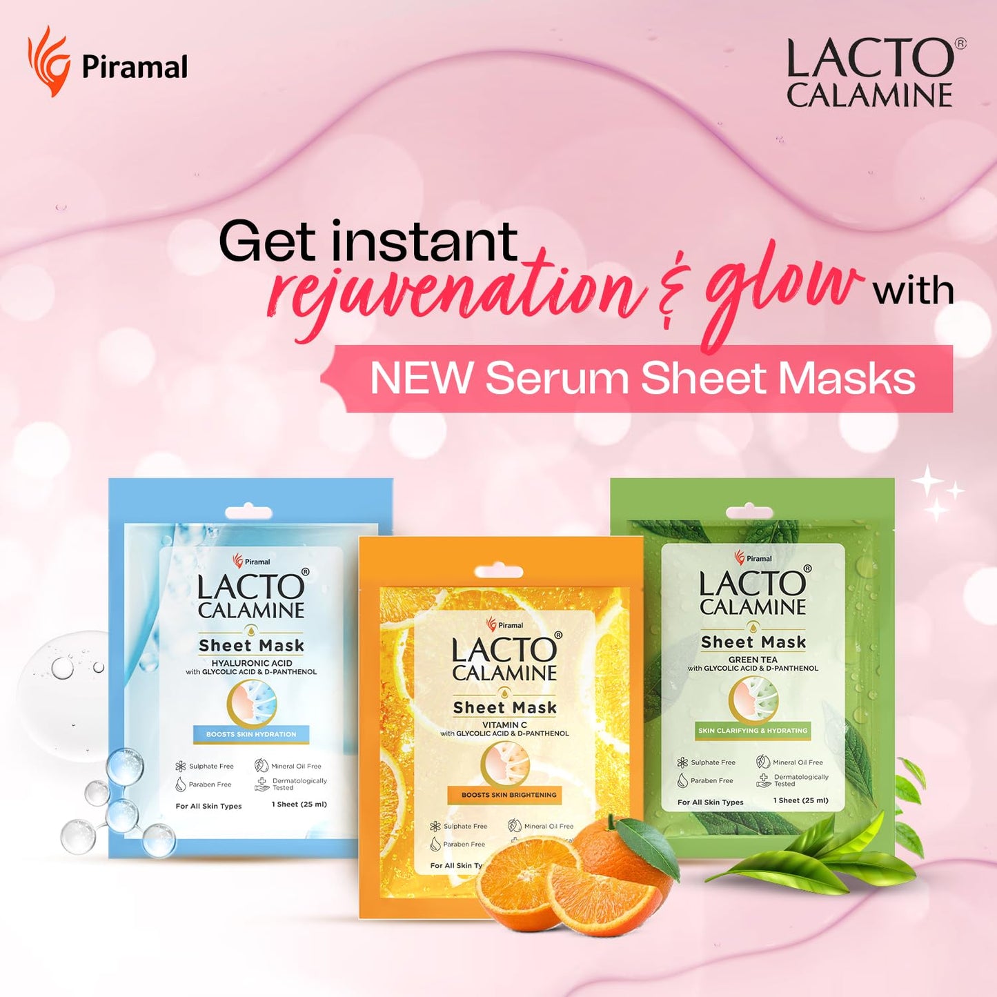 Lacto Calamine Vitamin C Face Sheet Mask |Instant Hydration |Glycolic Acid & D-Panthenol|30 g