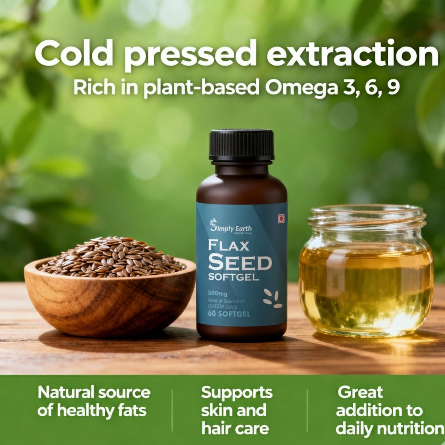 Simply earth Cold Pressed Flax seeds oil Omega with extra Virgin oil, Linolenic Acid, Oleric Acid | Natural Form of omega 369-60 Softgels…