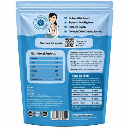 Dogs & Tiddles Fresh Breath & Oral Care Dog Treats for Puppies & Adult Dogs, 70g | Soft & Chewy Real Chicken | with Coconut Oil, Apple Cider Vinegar, Parsley & Mint | Easily Digestible & Healthy
