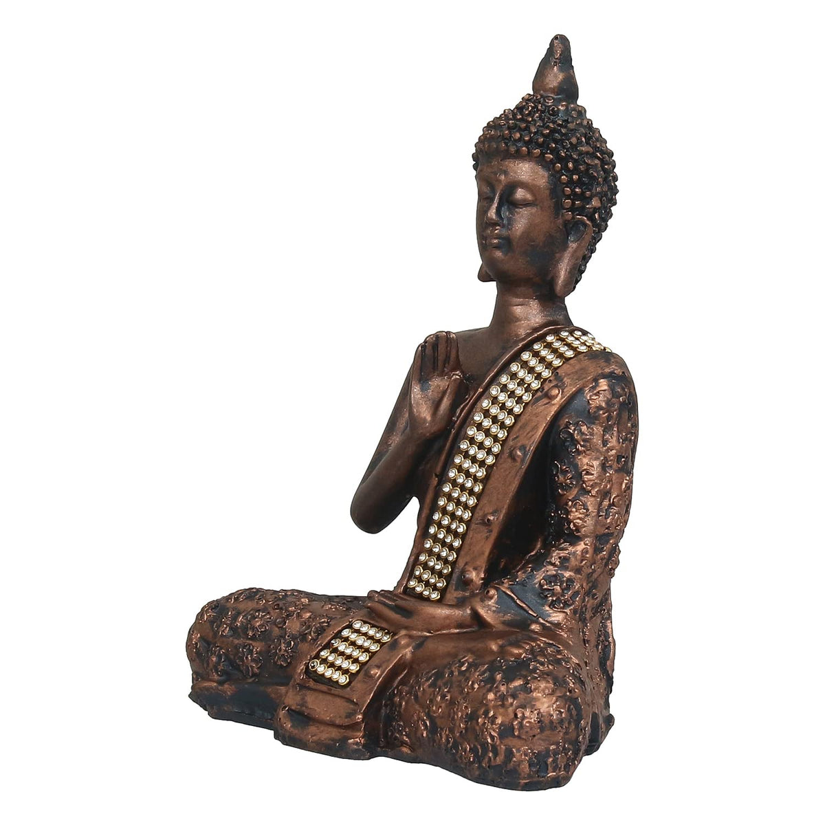 Handcrafted Meditating Lord Buddha Polyresin Idol (15 cm x 7.5 cm x 20 cm, Brown)