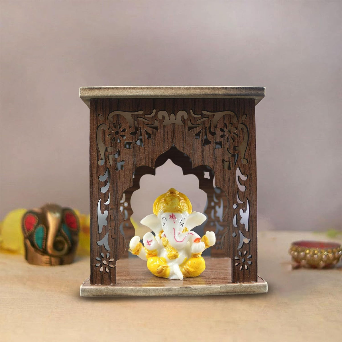 Handicrafts Villa Mini Ganesha Murti for Home Décor, Car Dashboard, Decorative Gift, Puja Home, Office, Living Room, Temple Décor, Showpiece Item