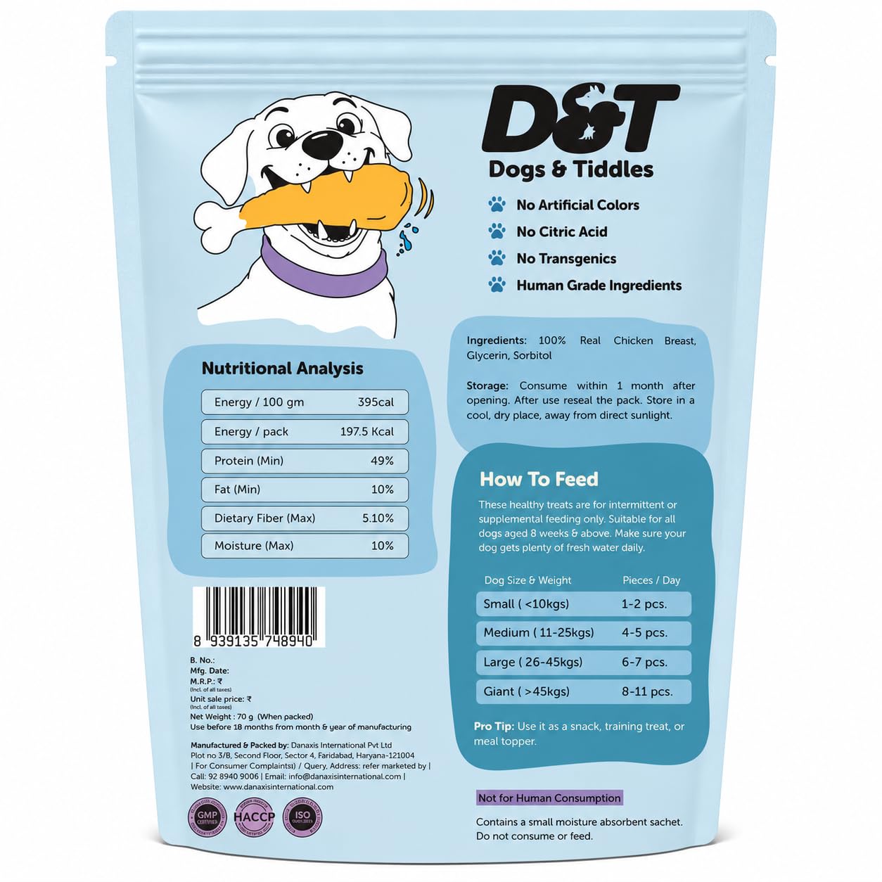 Dogs & Tiddles Chicken Breast Jerky Dog Treats for Puppies & Adult Dogs, 70g | Soft & Chewy High-Protein Dog Snacks | Grain-Free Training Treats | Supports Lean Muscle| Easily Digestible and Healthy