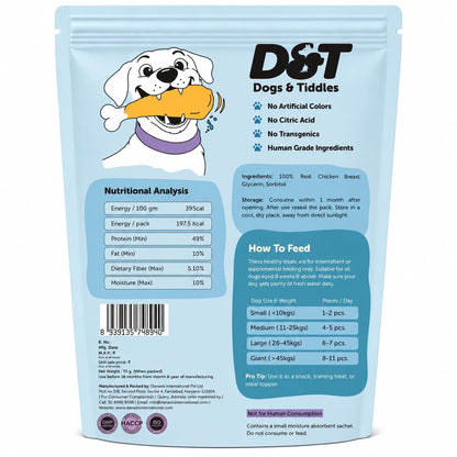 Dogs & Tiddles Chicken Breast Jerky Dog Treats for Puppies & Adult Dogs, 70g | Soft & Chewy High-Protein Dog Snacks | Grain-Free Training Treats | Supports Lean Muscle| Easily Digestible and Healthy