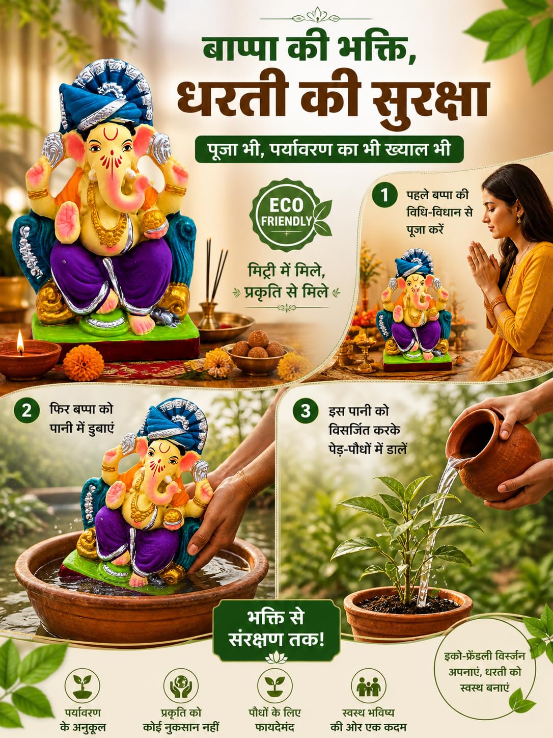 DORAYA EARTH CREATION Clay Ganpati Murti Handmade Eco-Friendly Multicolour Ganesh Idol for Home Temple, Ghar Pooja, Ganesh Chaturthi Decoration, Office Desk & Festive Gift | 6.5 Inch (6 INCH)