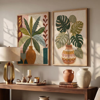 Aesthetic Botanical Art Home Decoration Painting | Floral Paintings With Frame For Living Room Bed Room Hotel Wall Decor Digital Reprint Set of 2 (13X17 inch)