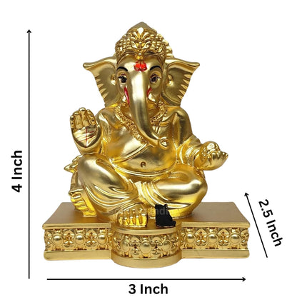 Gold Art India Gold Plated with Gold Matte Gaddi Ganesh Idol for Home Decor Ganesha Murti Ganpati Idol for Office Desk Puja Lord Ganesh Statue for Gifting Ganpati Idol for Mandir Pooja Room Figurine