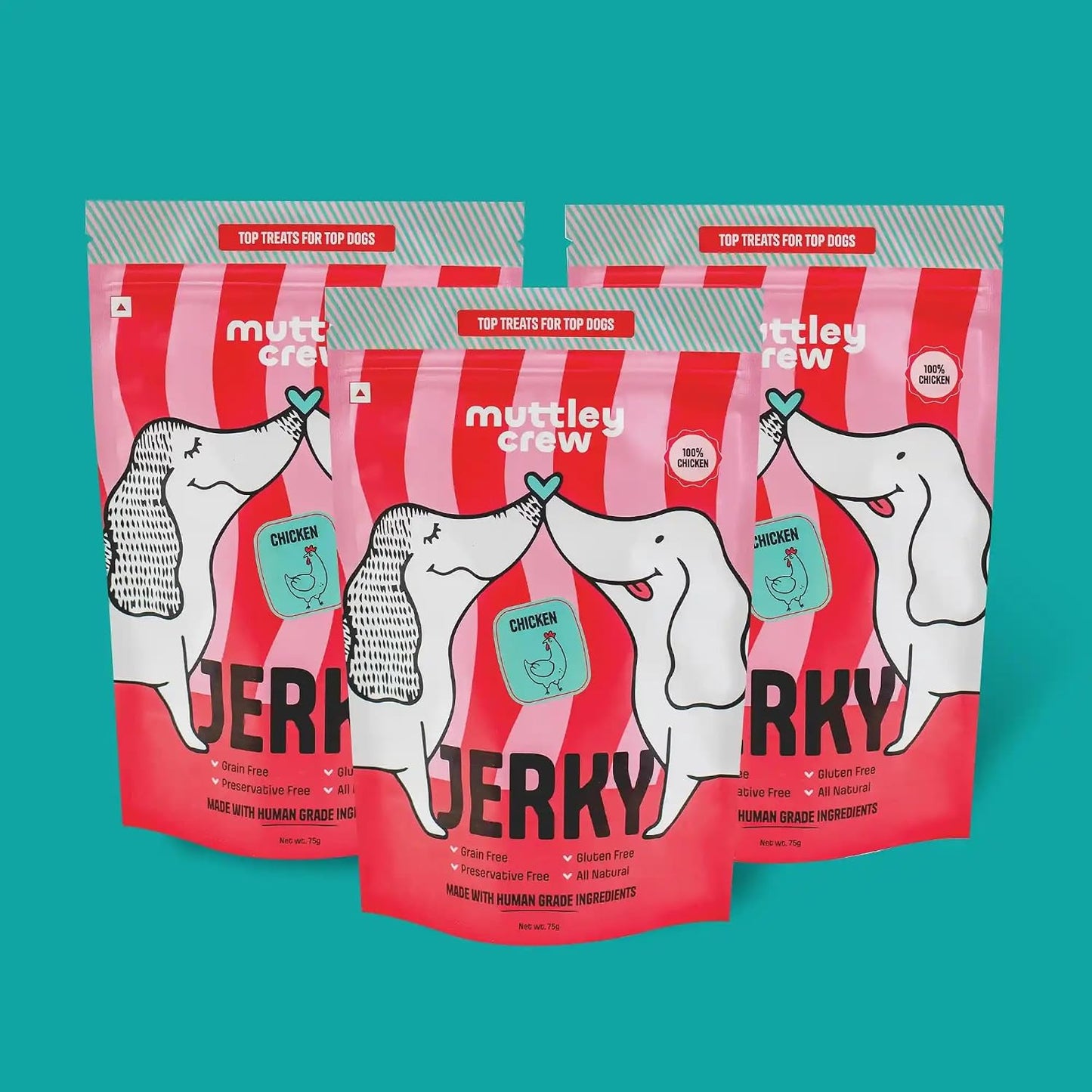 Muttley Crew Dog Jerky Lean Chicken Meat | Healthy Adult Dog Treats for Easy Digestion | All Natural | Grain-Free | Gluten-Free | No Preservatives | No Artificial Flavour (50 Grams)