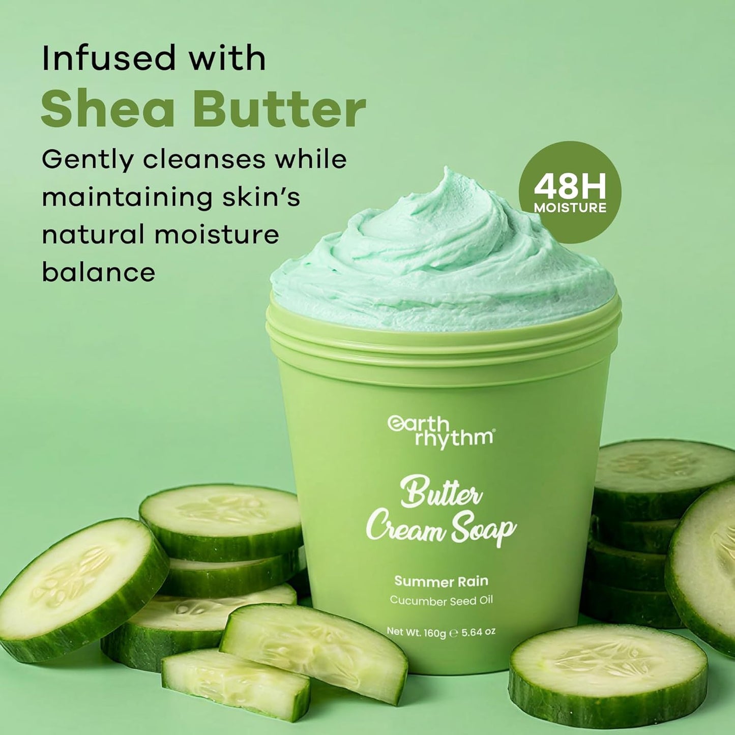 Earth Rhythm Butter Cream Soap, 48H Moisture, Gentle Cleanse, No Sulphates, No Phthalates – Summer Rain