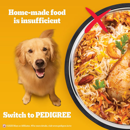 Pedigree Adult Dry Dog Food, New Chicken Biryani Flavour, 1 kg, Protein of 4 Chicken Pieces, Vitamin D3 of 6 Eggs, Calcium of 7 Cups of Yogurt, 100% Complete and Balanced Nutrition