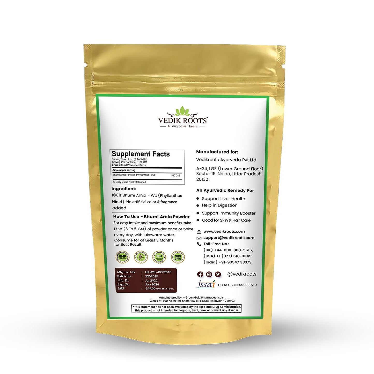 Bhumi Amla Powder/Churn - Organic And Pure Ingredient Extract For Healthy Liver Functioning And Digestive Strength | Enriched With Essential Nutrients (100 GM) (100 g (Pack of 1)