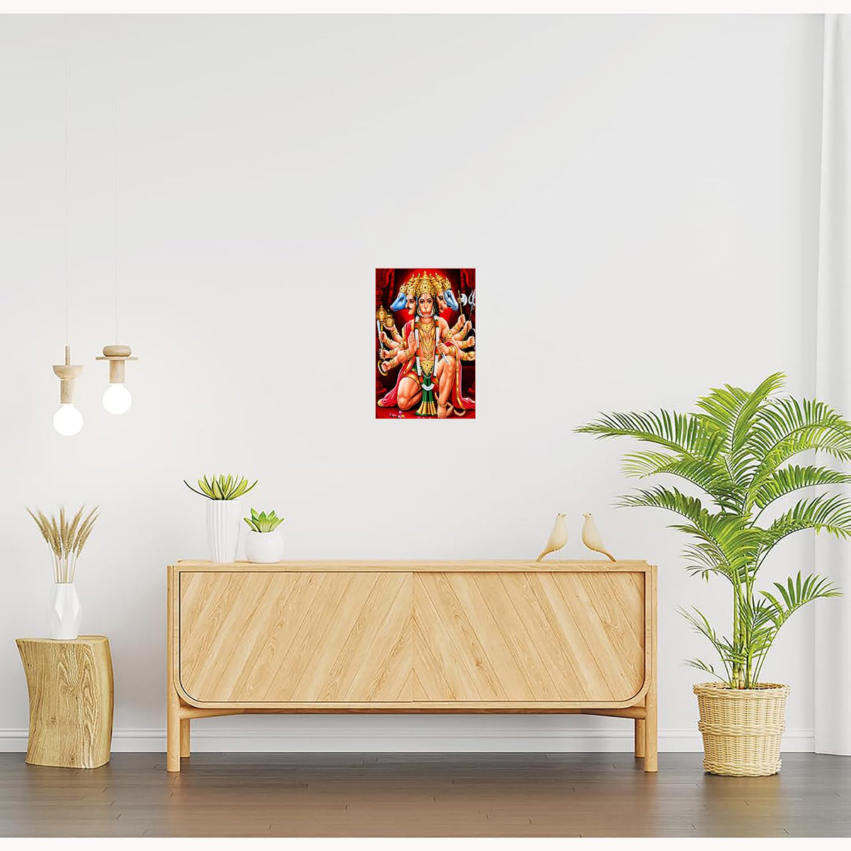 Hanuman ji Paintings for Living room, Hanuman ji Poster Big Size with Sparkle Coated Lamination - 2309 (Self Adhesive) 18x24 Inch