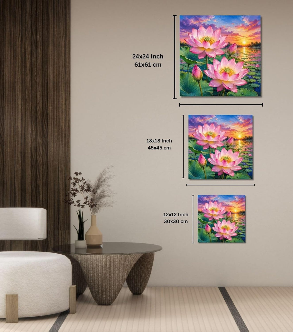 Lotus Flower Painting for Wall Vastu (15+ DESIGNS) Framed Lotus Canvas Painting for Living Room, Bedroom | Nature Floral Wall Art with Multiple Design Variations (Pink Lotus, 18x18 Inch, Framed)