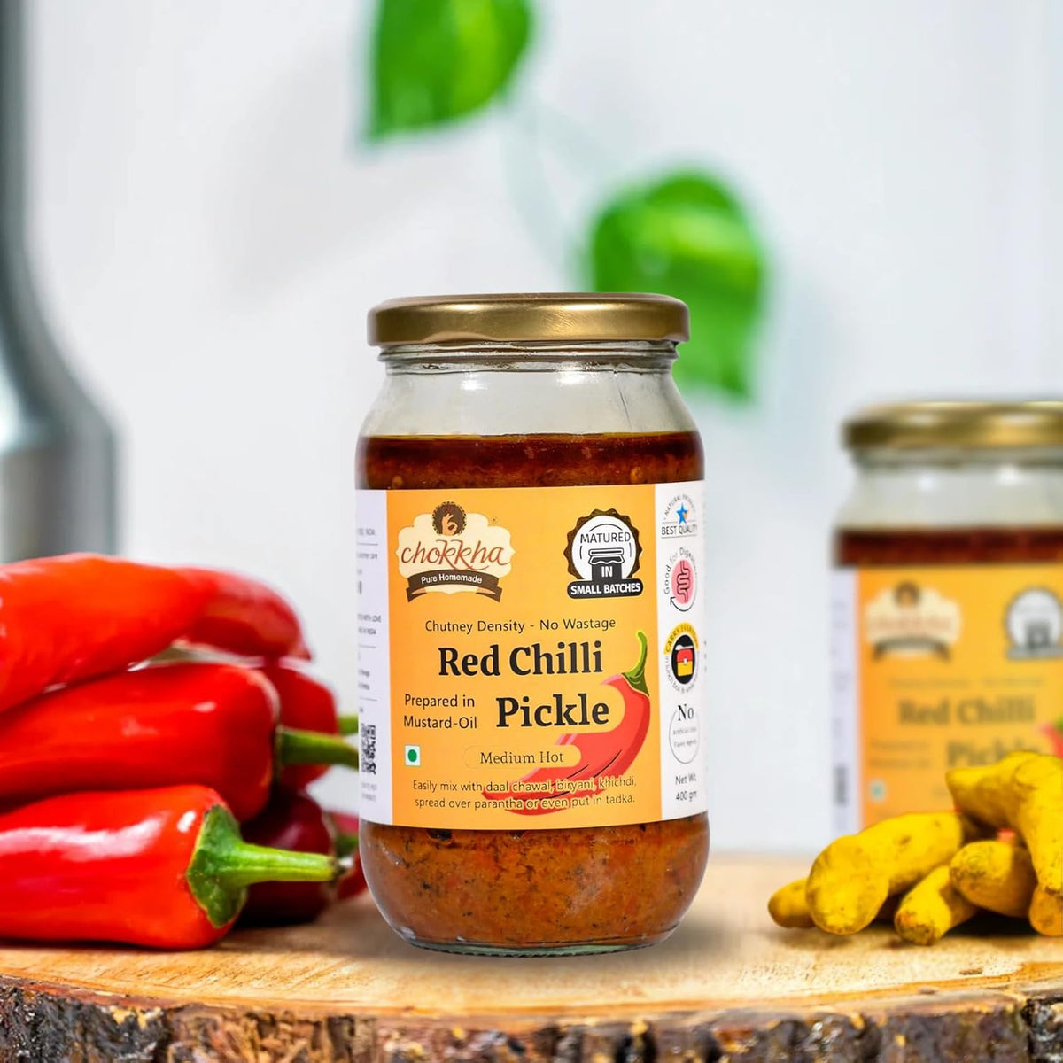 Chokkha Homemade Red Chilli Pickle (Chutney Form) | Lal Mirch ka Achar | Traditional Age Old Recipe | Sundried and Freshly Grounded Spices | No Vinegar, Colors or Additives | Mustard Oil Sarso | Medium Spicy | 400 Gm