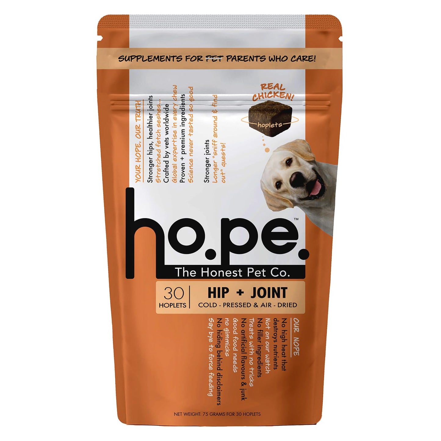 Hope Hip & Joint Health Supplement Dogs 30 Chicken hoplets| Pet Chews with Glucosamine, Chondroitin, MSM, Turmeric| Cold-Pressed | Air-Dried | Hypoallergenic| Dog Supplement |Honest Pet Co