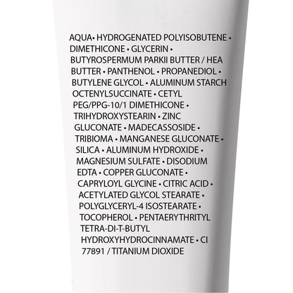 List of ingredients on a skincare product tube with a white background