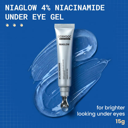 DERMDOC Niaglow 4% Niacinamide Under Eye Gel, 15gm | Reduces Dark Circles & Puffiness | Cools & Soothes | Lightweight | Fast Absorbing | Brightening Eye Care Gel for Tired Eyes & Fine Lines