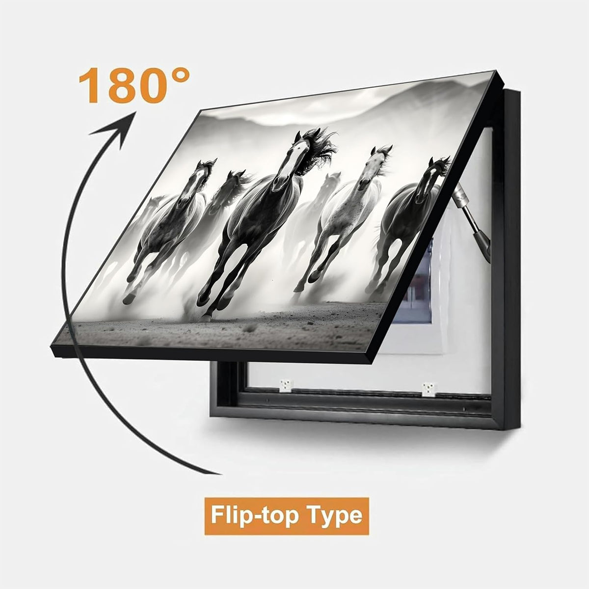 Electric MCB Box Cover Frame With Hydraulic Decorative Painting White 7 Running Horse Painting Electrical Panel box Cover, Switch Box Frame Will Fit Max 10x14 inch Switch Board, Outer Size 13X17 Inch