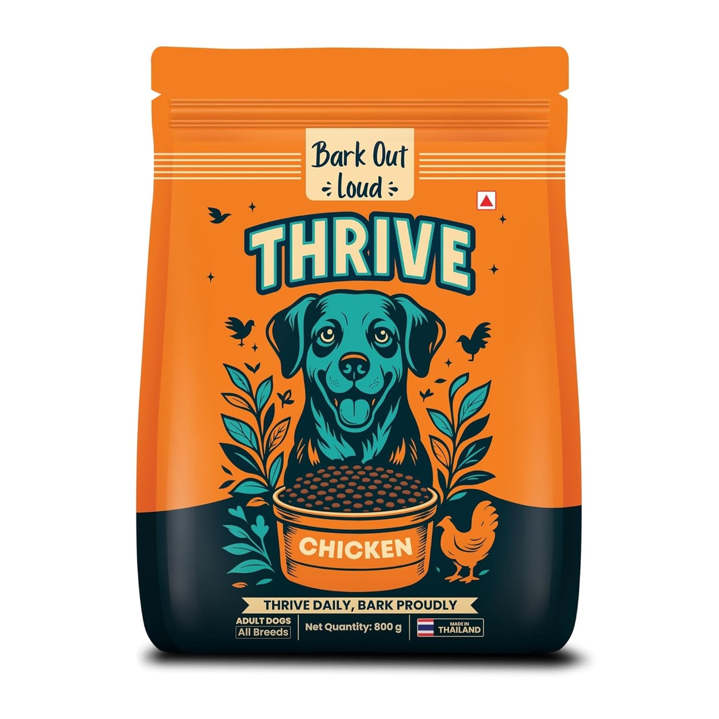 Thrive Bark Out Loud -Dry Dog Food Adult (800 gm) Real Chicken, Antioxidants, Vitamins & Minerals, Omega-3 & Omega-6, Yucca for Digestion Complete & Balanced Dog Food for All Breeds