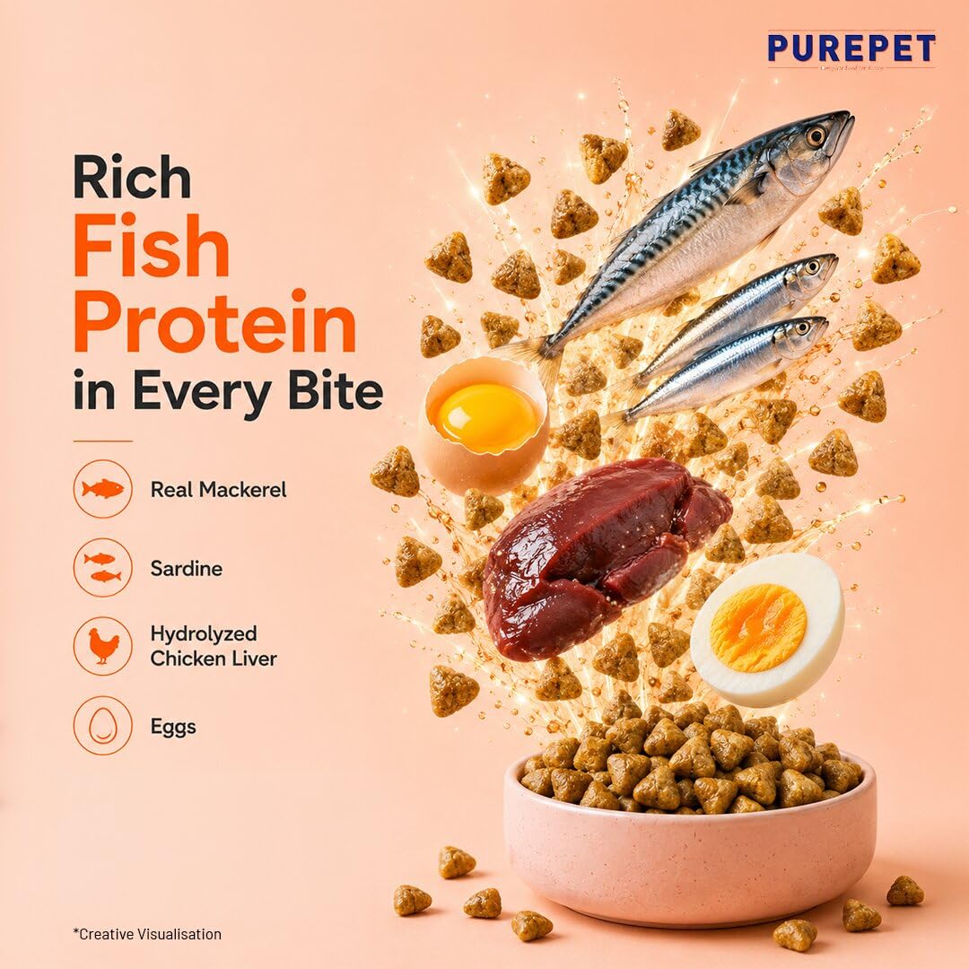 Purepet Kitten Dry Cat Food 1.2kg Pack | Mackerel Flavour | Active Behaviour | Hairball Control |Urinary Tract Health | Nutrient Rich | Minerals