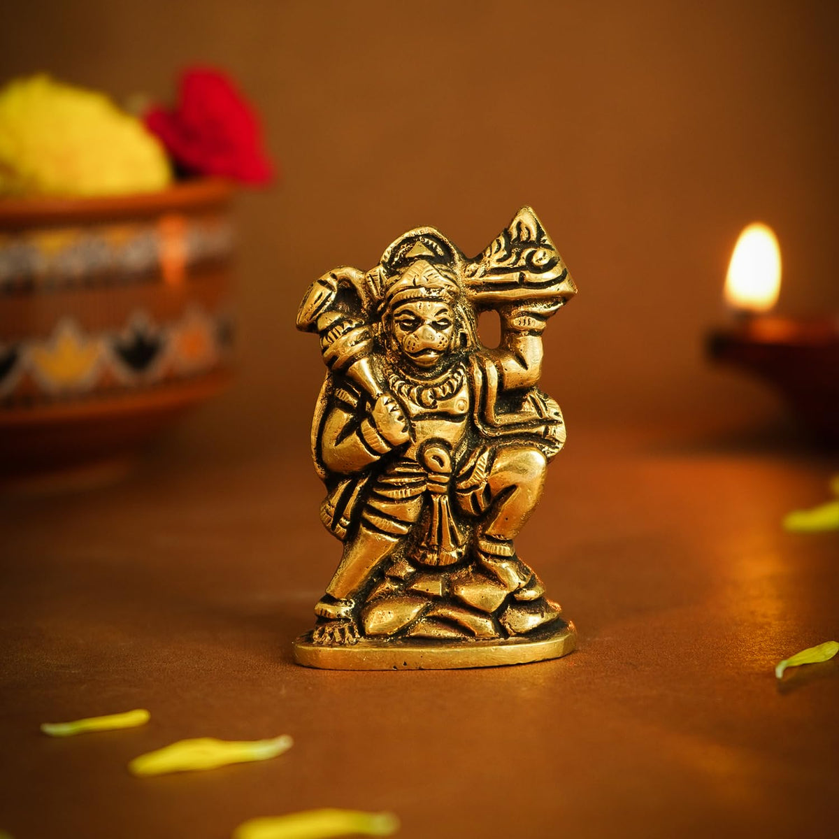 100% Pure Brass Hanuman Ji Murti for Home Puja (Size: 6 cm) | Lord Hanuman Idol for Desk, Car and Home Decor | Balaji Idol | Bajrangbali Murti | Bahubali Hanuman Idol