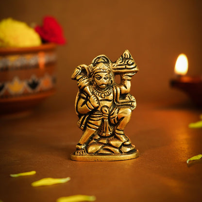 100% Pure Brass Hanuman Ji Murti for Home Puja (Size: 6 cm) | Lord Hanuman Idol for Desk, Car and Home Decor | Balaji Idol | Bajrangbali Murti | Bahubali Hanuman Idol