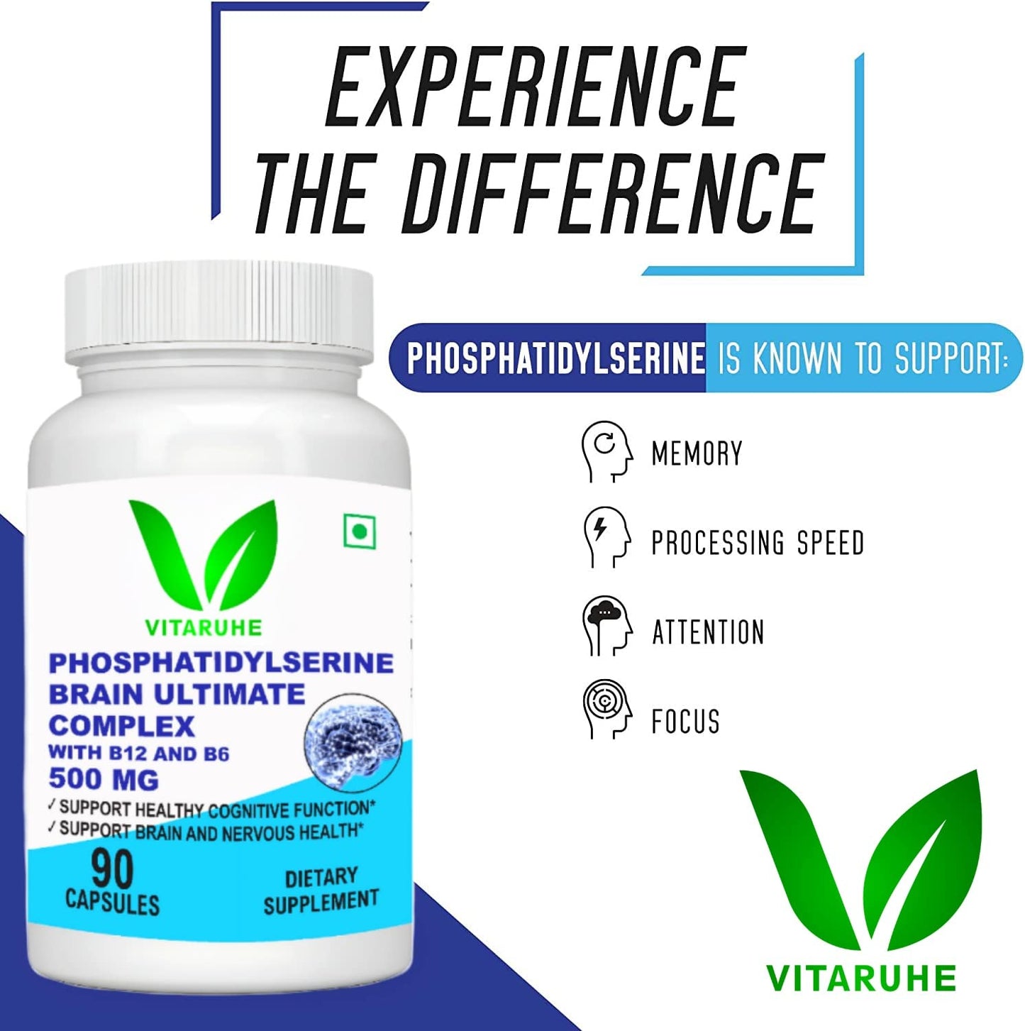Vitaruhe® Phosphatidylserine Brain Ultimate Complex 500 Mg Per Serving 90 Vegetarian Caps (Verified For Active Components)