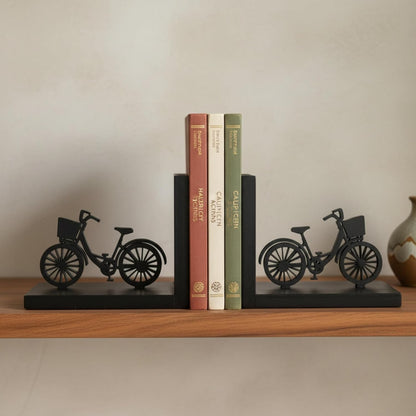 eCraftIndia Wooden Book End with Bicycle Showpiece for Home Decor Office Table | Gift for Housewarming Birthday