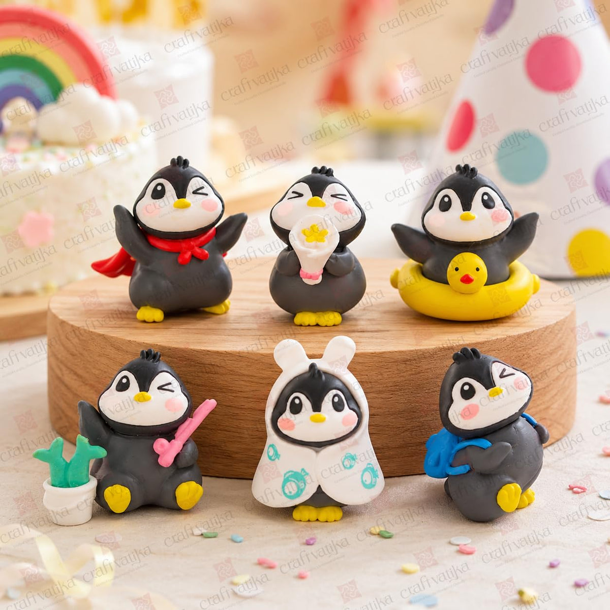 Miniature Showpiece Birthday Gift for Girls Kids, Penguin Showpiece Set of 6 for Home Decor Items, Car Dashboard Items, Table Decoration Items, Valentine Day Gift for Girlfriend