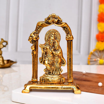 Designer Metal Radha Krishna Couple Idol Showpiece for Home Decor & Office Decor (Golden, Medium)