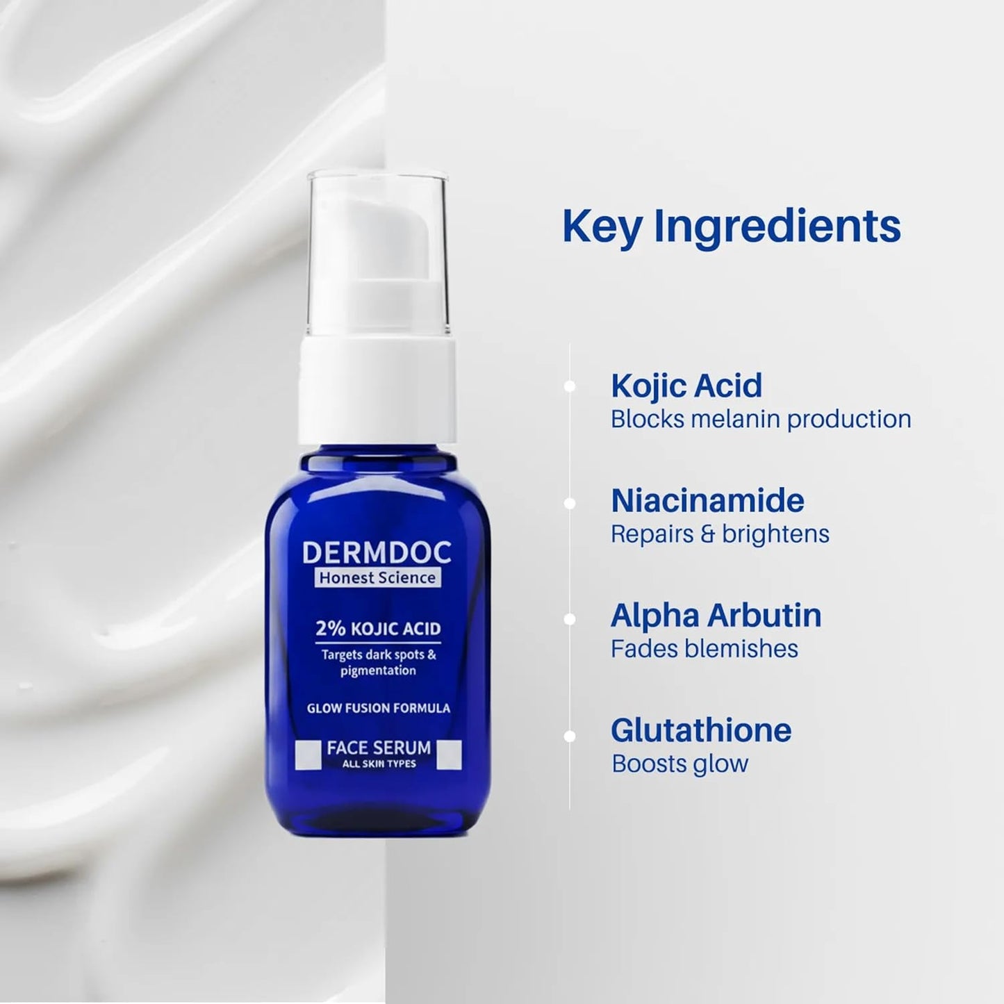 DERMDOC 2% Kojic Acid Face Serum, 20ml | Dark Spots & Pigmentation Control | Brightening, Even-Tone Formula with Niacinamide + Alpha Arbutin + Glutathione | Spot Corrector Serum for Acne Marks, Tanning & Uneven Skin Tone