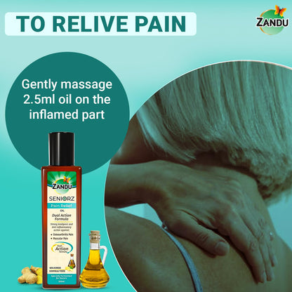 Zandu Seniorz Pain Relief Oil, 200ml, Helps Reduce Joint & Muscular Pain, Long lasting relief from Knee, Neck, Back, Shoulder, Wrist Pain, 100% Ayurvedic & Natural