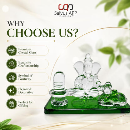 Crystal Glass Shiva Ganesha Nandi Statue, Decorative Religious Showpiece for Home, Temple & Office, Green Hindu God Idol for Pooja Room & Spiritual Decor, 4 x 2.5 Inch