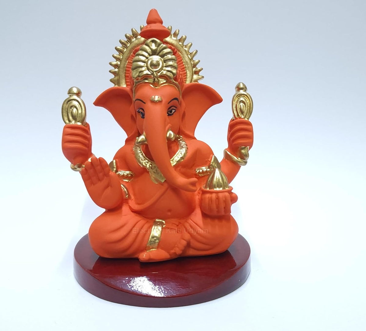 Handcrafted Poly Resin Ganesha Statue with Base - Perfect for Car Dashboard, Office Desk, Shelves, and Home Decor - Ideal Housewarming Gift! (4HandOrangeTerracottaMDf)