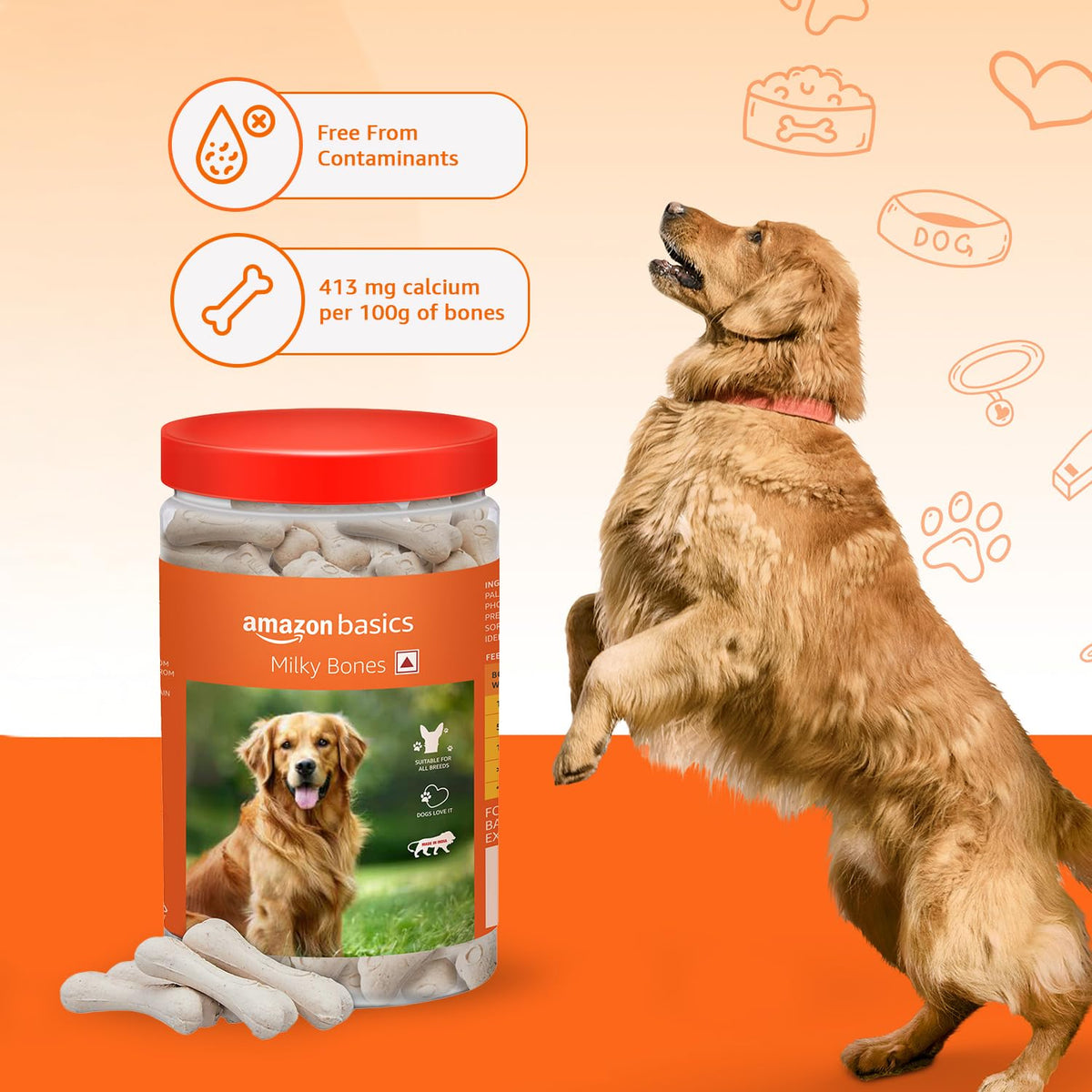 Amazon Basics Dog Calcium Bones | for All Breeds | Milky Bones | 800 g | All Life Stages