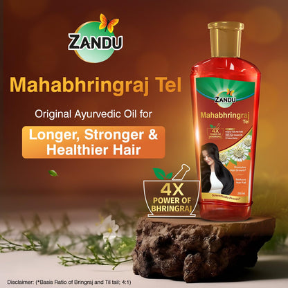 Zandu Mahabhringraj Tel (200ml): Original Hair Oil with 100% Pure Sesame Oil | 4X Power of Bhringraj | Scientifically Proven | 13 Potent Herbs | Hair Fall Control, No Parabens, Harmful Chemicals