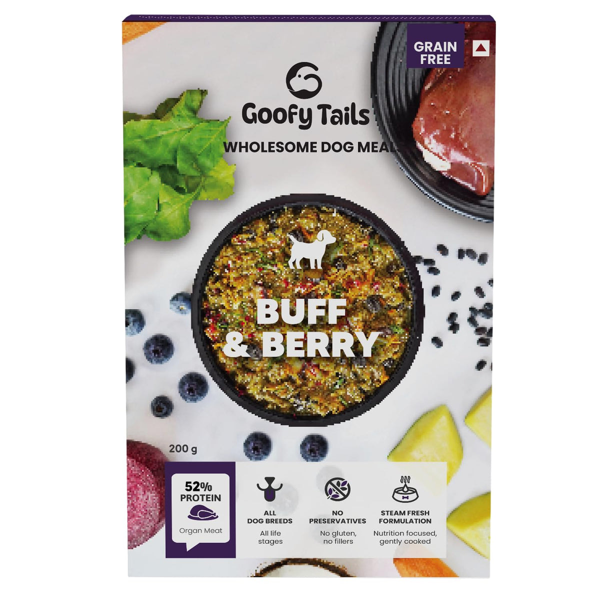 Goofy Tails Buff & Berry Wet Dog Food 200g (200g X 1 Pack), Preservative Free, Gluten & Grain Free, Human Grade, Non Vegetarian Gravy for Dogs, Taste Booster and Food Topper