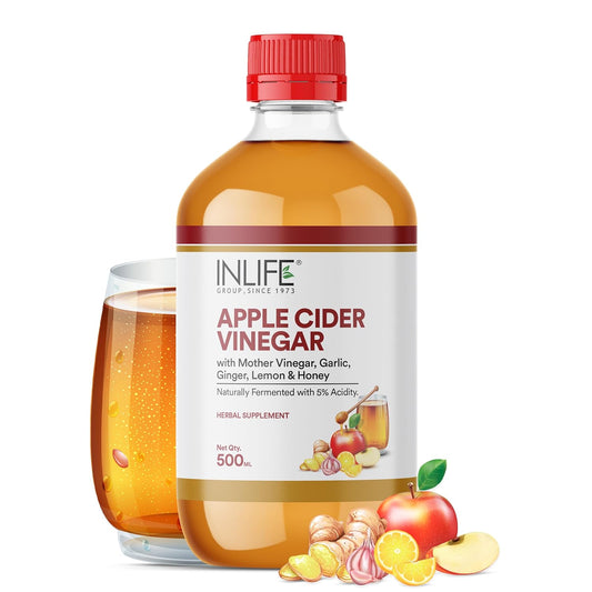 INLIFE Apple Cider Vinegar with Garlic Ginger Lemon Honey | Mother of Vinegar Raw Unfiltered Unpasteurized, 500 ml