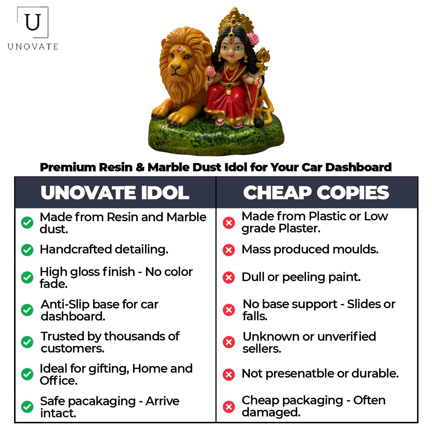 UNOVATE Durga MATA Idol for Car Dashboard, Home | Durga ji Murti | Navratri
