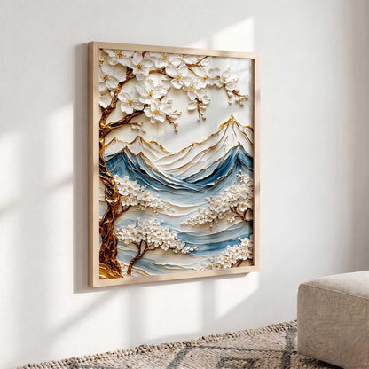 Mountain View Wall Art Home Decoration | Aesthetic Floral Paintings With Frame For Living Room Bed Room Hotel Wall Decor Digital Reprint (13x17 inch)